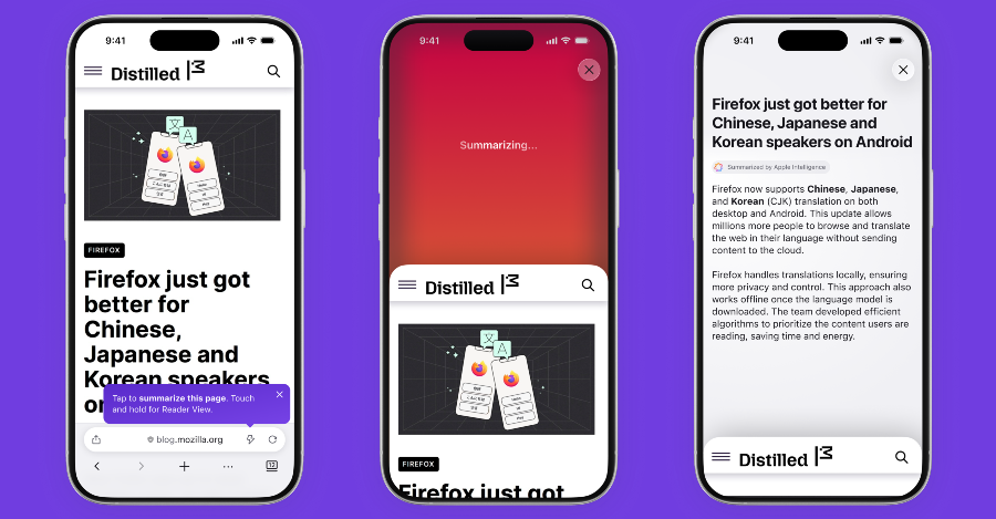 Firefox集成Apple Intelligence,手机端网页AI摘要功能革新用户体验